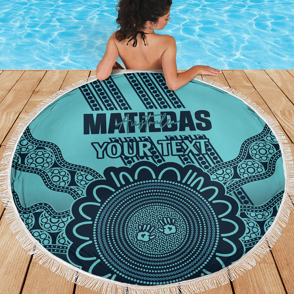 Custom Australia Matildas Beach Blanket Aussie Aboriginal Turquoise Version