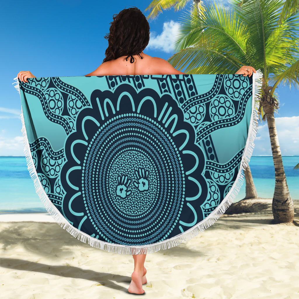 Custom Australia Matildas Beach Blanket Aussie Aboriginal Turquoise Version