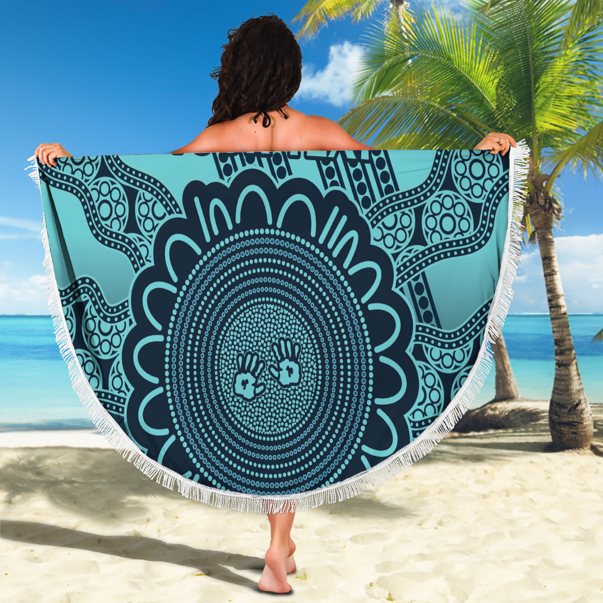 Custom Australia Matildas Beach Blanket Aussie Aboriginal Turquoise Version
