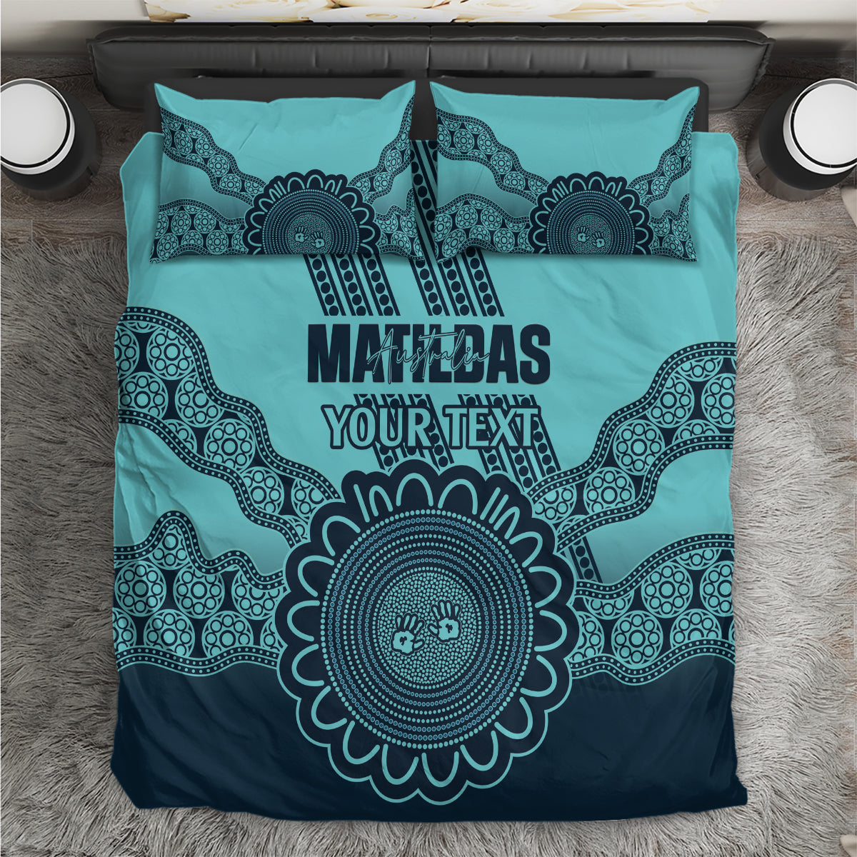 Custom Australia Matildas Bedding Set Aussie Aboriginal Turquoise Version