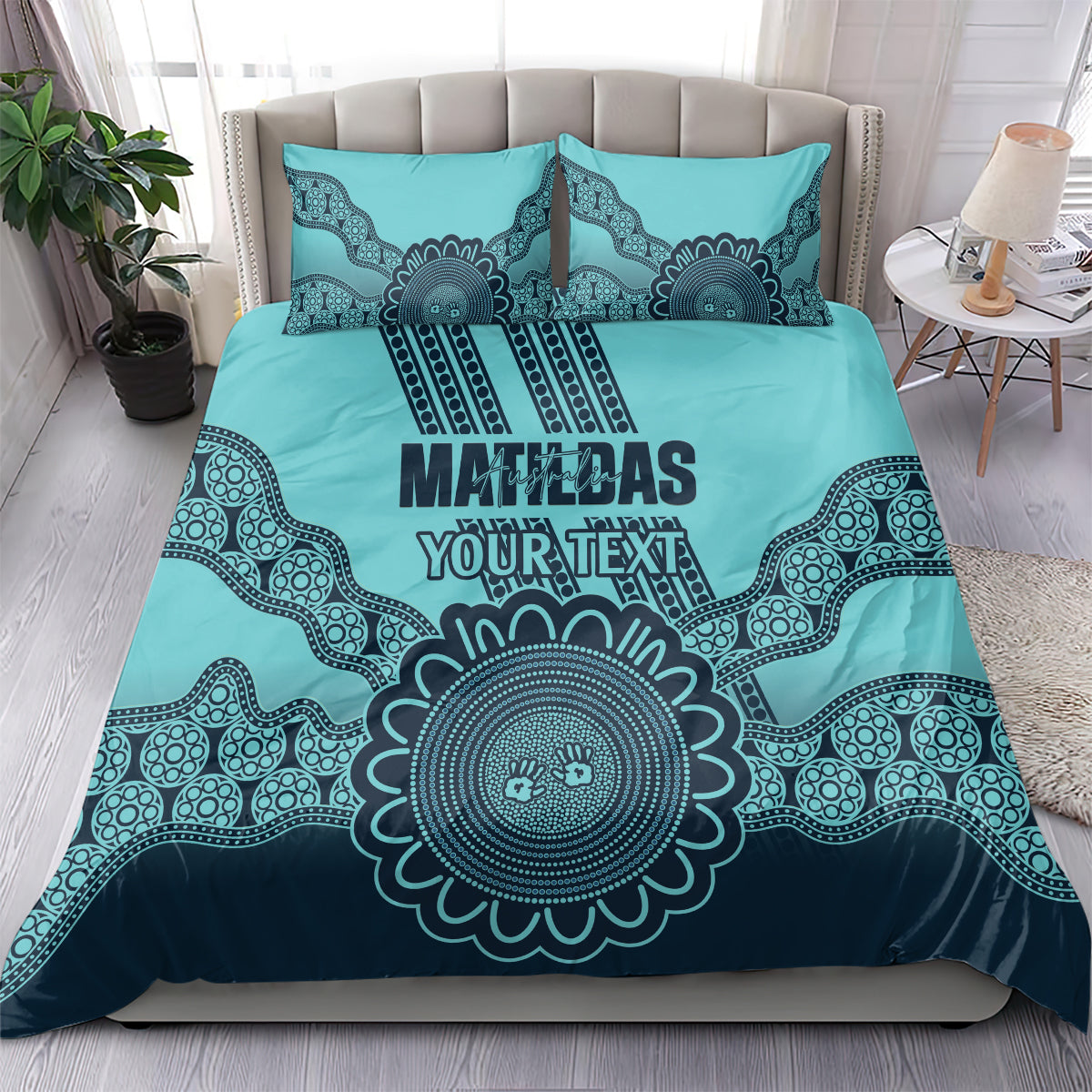 Custom Australia Matildas Bedding Set Aussie Aboriginal Turquoise Version