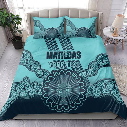 Custom Australia Matildas Bedding Set Aussie Aboriginal Turquoise Version