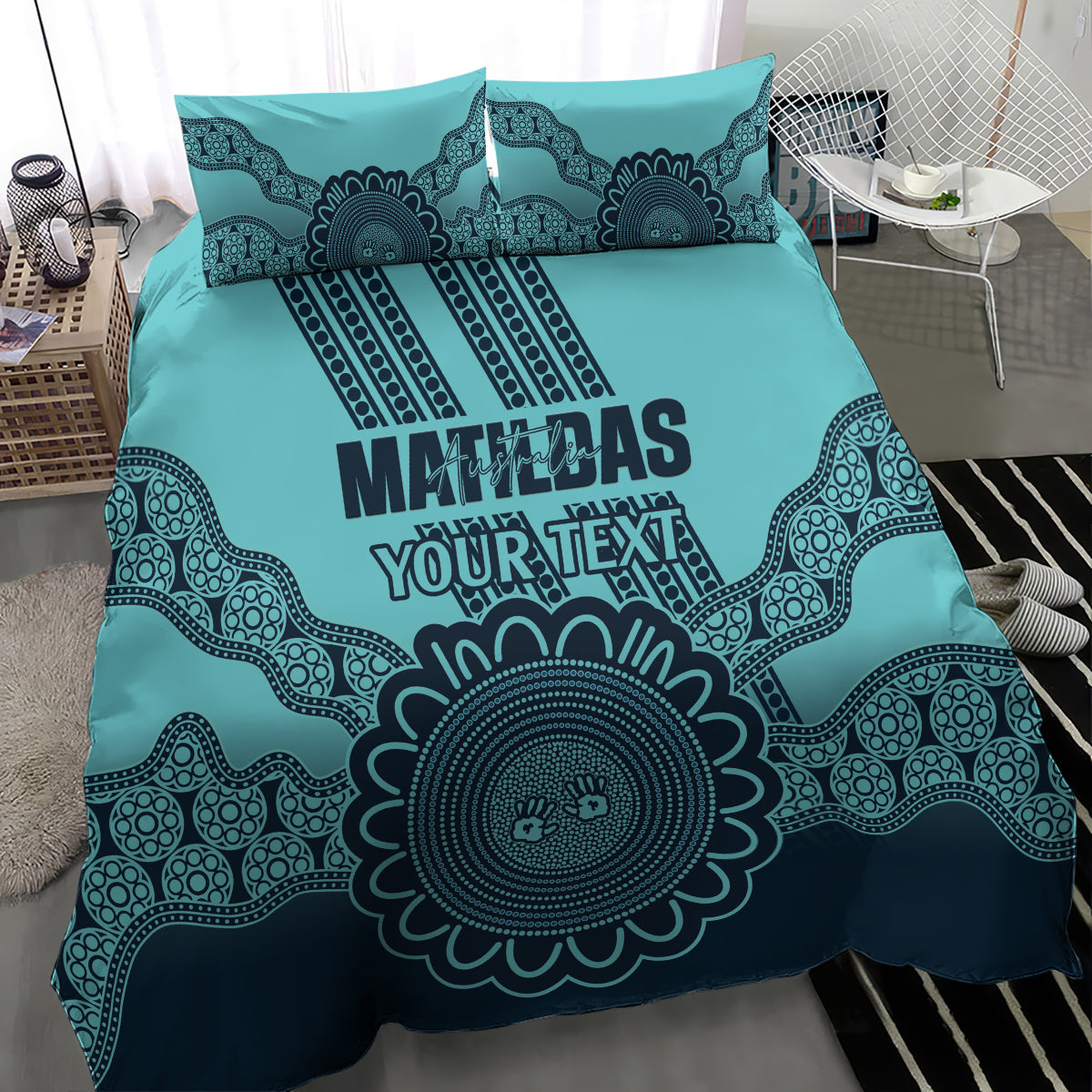 Custom Australia Matildas Bedding Set Aussie Aboriginal Turquoise Version
