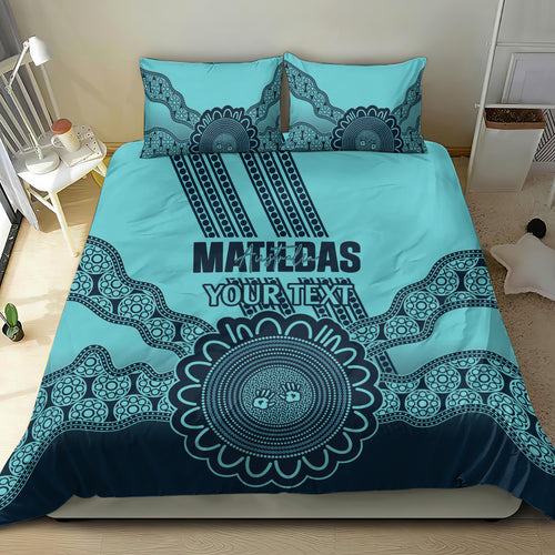 Custom Australia Matildas Bedding Set Aussie Aboriginal Turquoise Version
