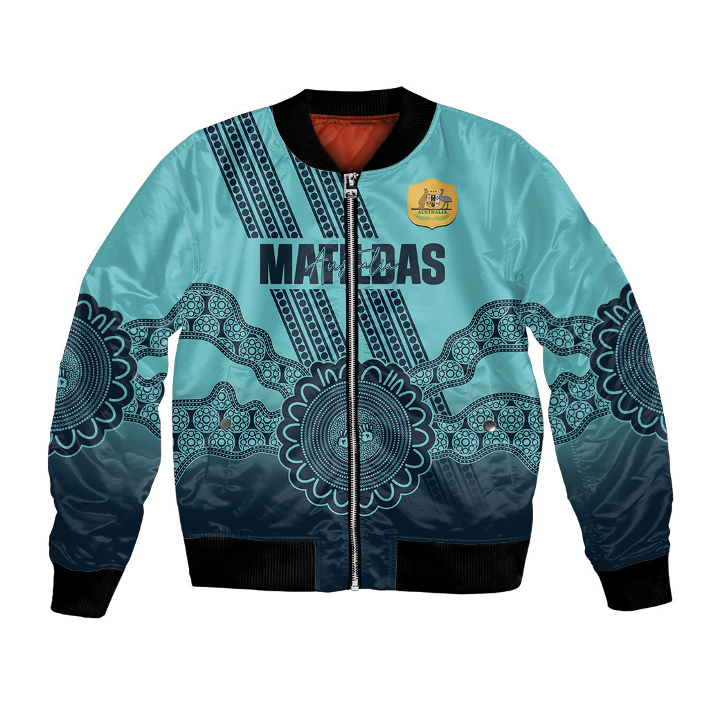 Custom Australia Matildas Bomber Jacket Aussie Aboriginal Turquoise Version