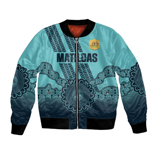 Custom Australia Matildas Bomber Jacket Aussie Aboriginal Turquoise Version