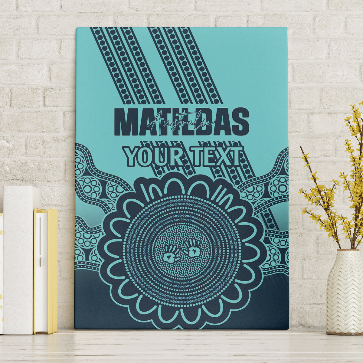 Custom Australia Matildas Canvas Wall Art Aussie Aboriginal Turquoise Version