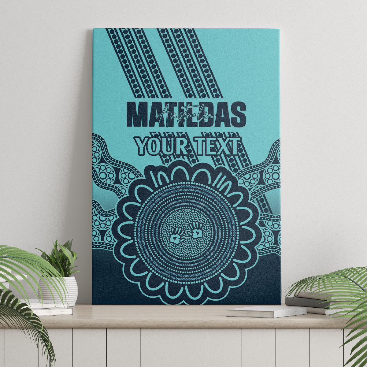Custom Australia Matildas Canvas Wall Art Aussie Aboriginal Turquoise Version