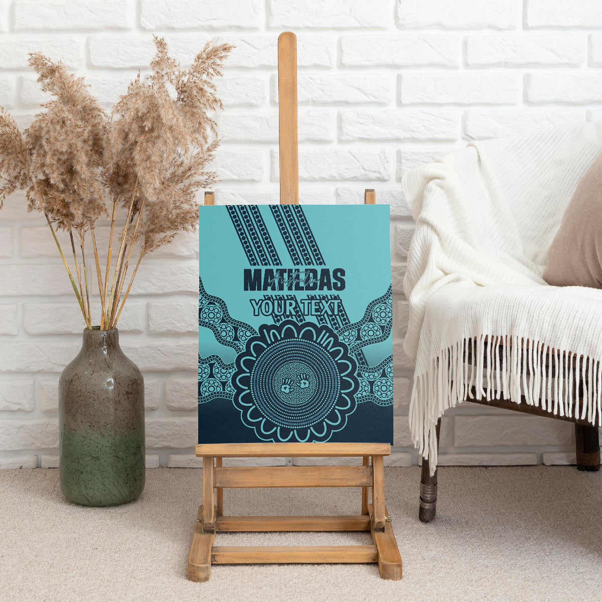 Custom Australia Matildas Canvas Wall Art Aussie Aboriginal Turquoise Version