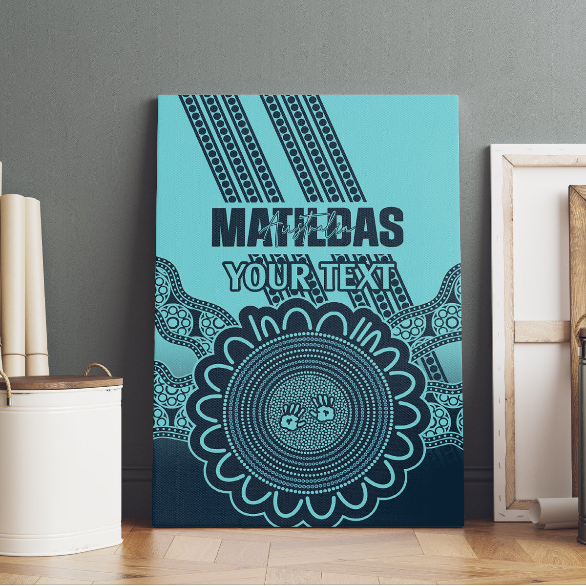 Custom Australia Matildas Canvas Wall Art Aussie Aboriginal Turquoise Version