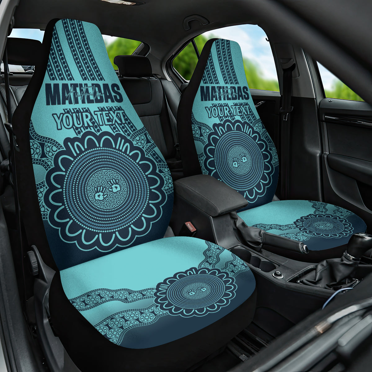 Custom Australia Matildas Car Seat Cover Aussie Aboriginal Turquoise Version