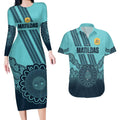 Custom Australia Matildas Couples Matching Long Sleeve Bodycon Dress and Hawaiian Shirt Aussie Aboriginal Turquoise Version