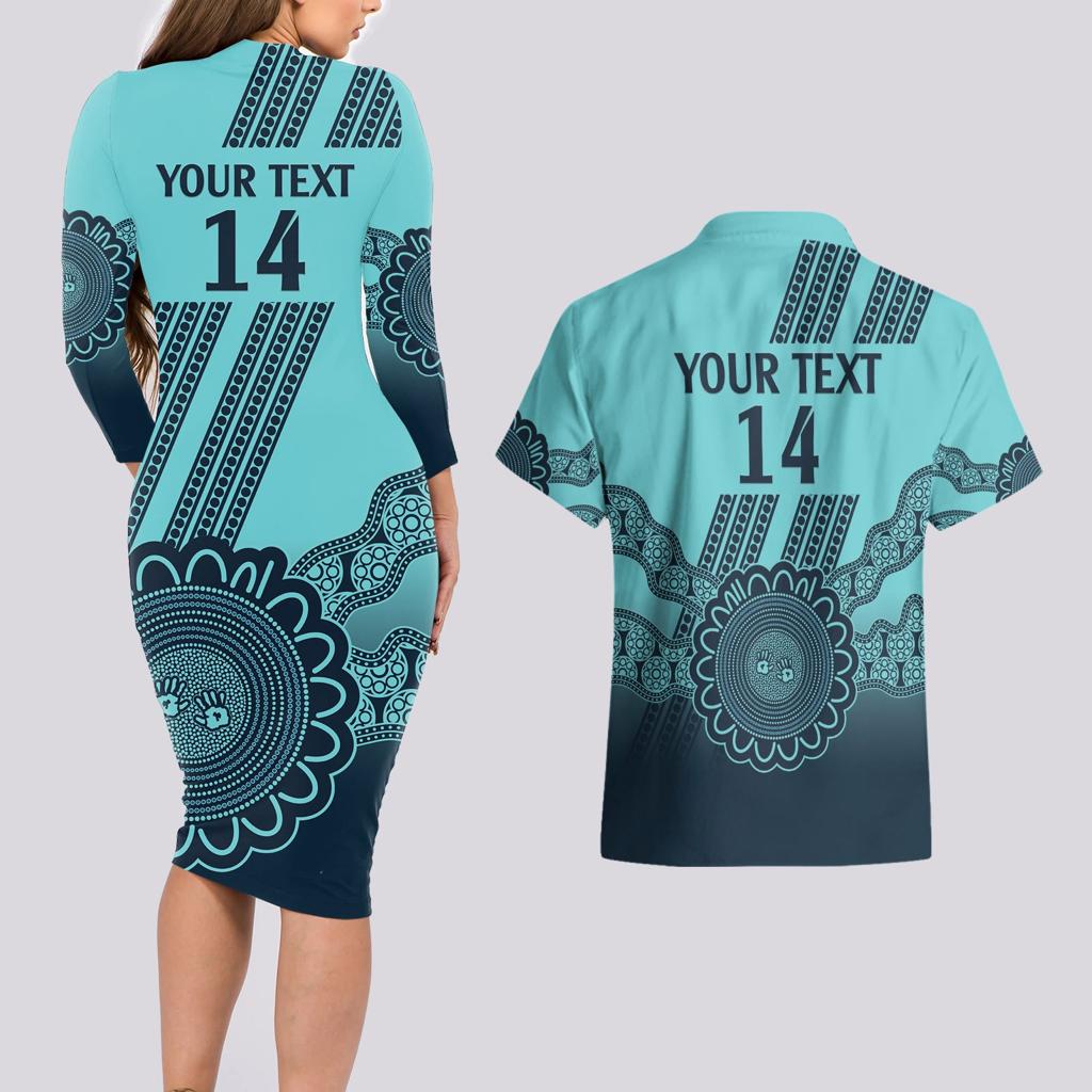 Custom Australia Matildas Couples Matching Long Sleeve Bodycon Dress and Hawaiian Shirt Aussie Aboriginal Turquoise Version