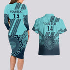 Custom Australia Matildas Couples Matching Long Sleeve Bodycon Dress and Hawaiian Shirt Aussie Aboriginal Turquoise Version