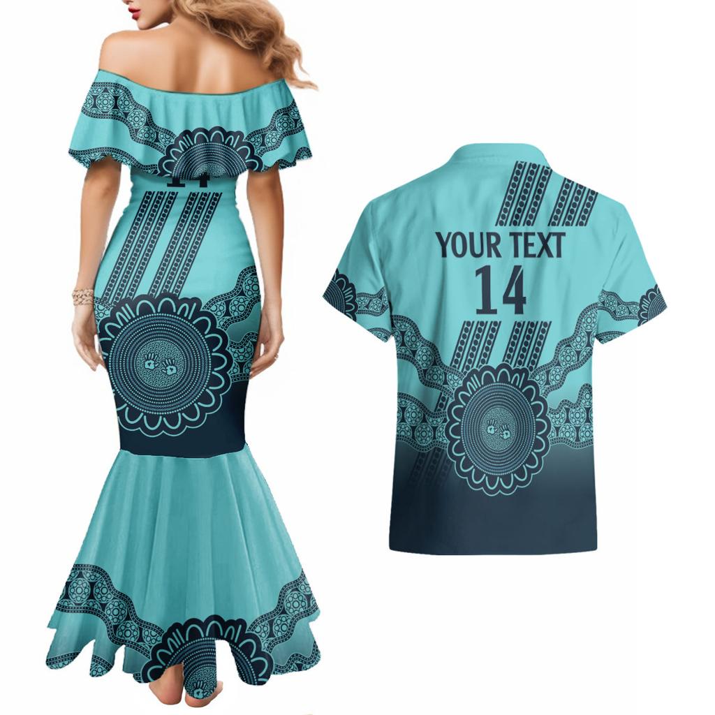 Custom Australia Matildas Couples Matching Mermaid Dress and Hawaiian Shirt Aussie Aboriginal Turquoise Version