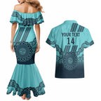 Custom Australia Matildas Couples Matching Mermaid Dress and Hawaiian Shirt Aussie Aboriginal Turquoise Version