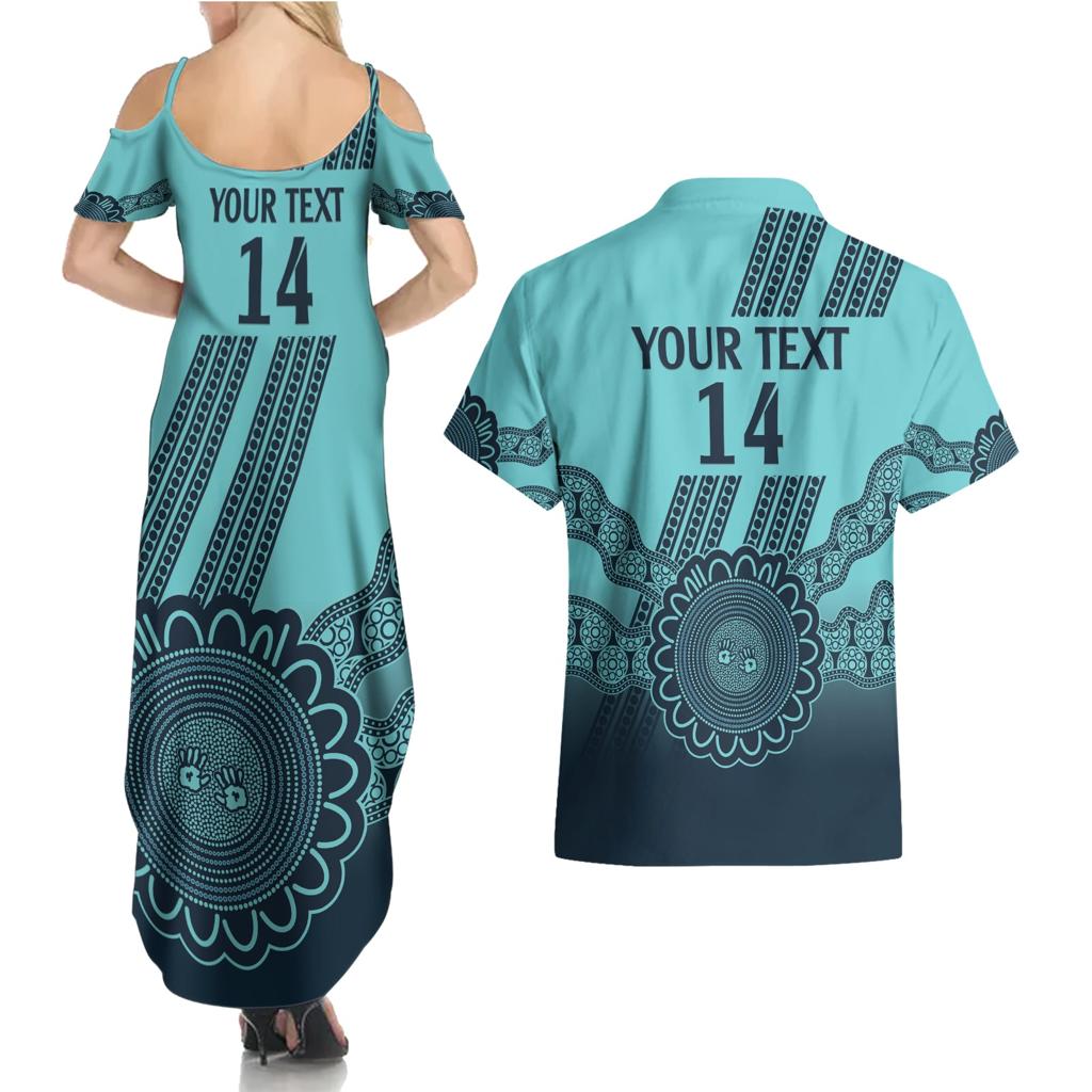 Custom Australia Matildas Couples Matching Summer Maxi Dress and Hawaiian Shirt Aussie Aboriginal Turquoise Version