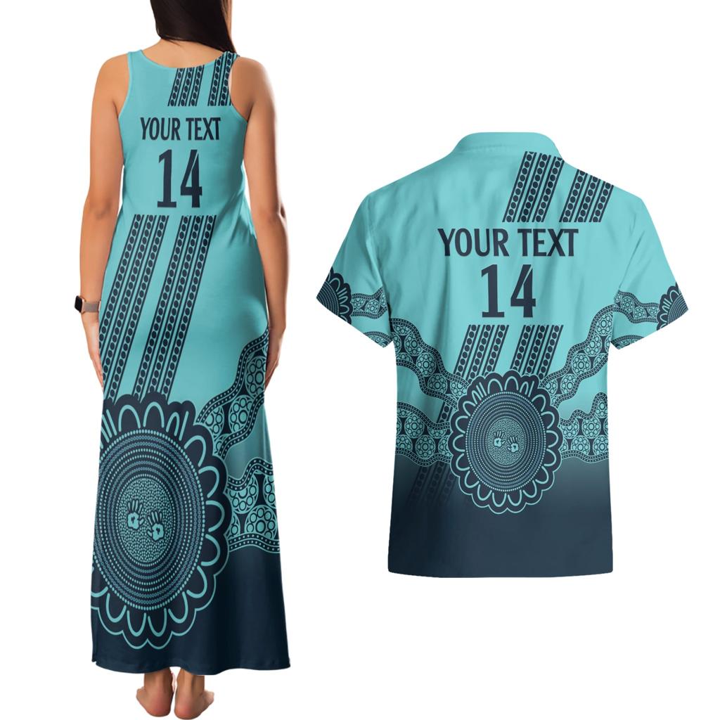 Custom Australia Matildas Couples Matching Tank Maxi Dress and Hawaiian Shirt Aussie Aboriginal Turquoise Version