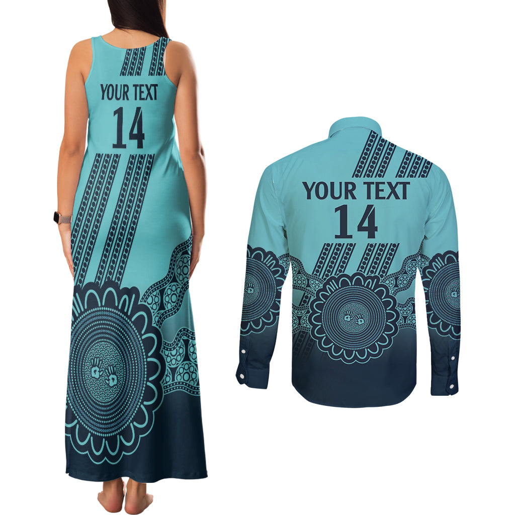 Custom Australia Matildas Couples Matching Tank Maxi Dress and Long Sleeve Button Shirt Aussie Aboriginal Turquoise Version