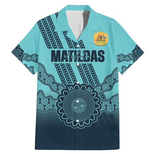 Custom Australia Matildas Family Matching Mermaid Dress and Hawaiian Shirt Aussie Aboriginal Turquoise Version