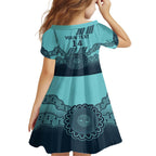 Custom Australia Matildas Family Matching Off The Shoulder Long Sleeve Dress and Hawaiian Shirt Aussie Aboriginal Turquoise Version