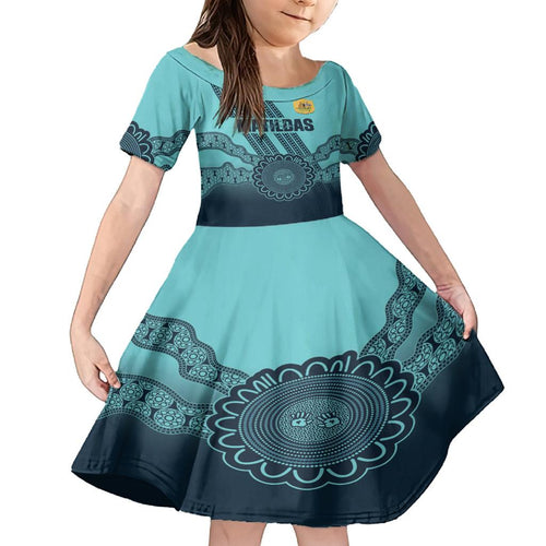 Custom Australia Matildas Family Matching Off Shoulder Maxi Dress and Hawaiian Shirt Aussie Aboriginal Turquoise Version