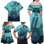 Custom Australia Matildas Family Matching Off Shoulder Maxi Dress and Hawaiian Shirt Aussie Aboriginal Turquoise Version