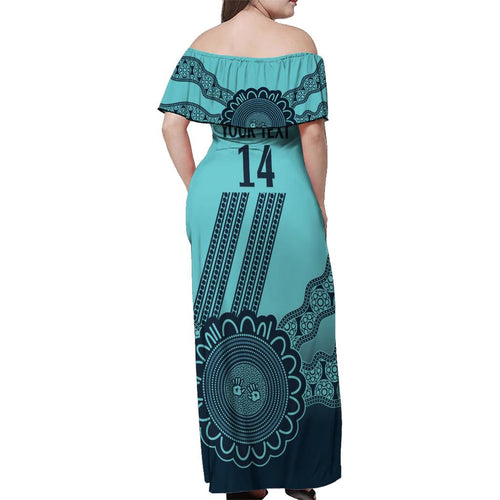 Custom Australia Matildas Family Matching Off Shoulder Maxi Dress and Hawaiian Shirt Aussie Aboriginal Turquoise Version