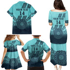 Custom Australia Matildas Family Matching Puletasi and Hawaiian Shirt Aussie Aboriginal Turquoise Version