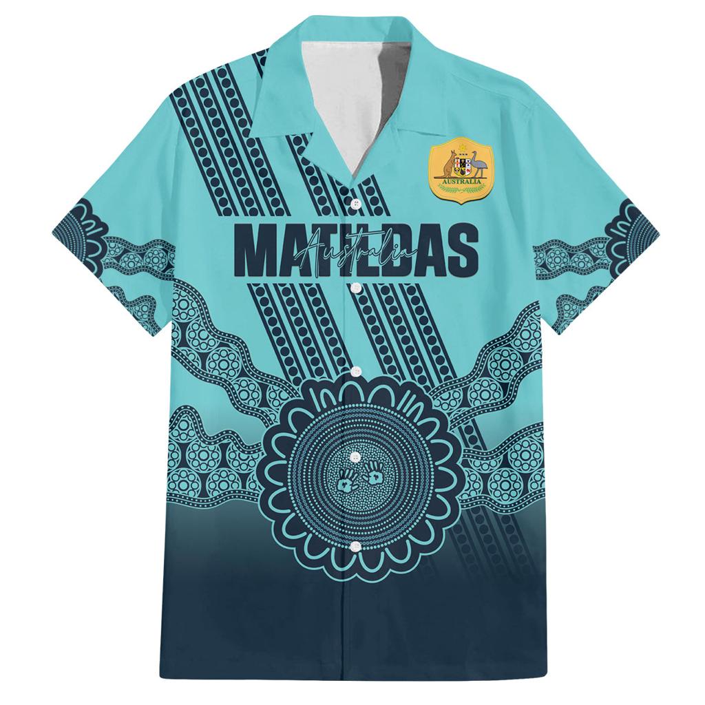 Custom Australia Matildas Family Matching Puletasi and Hawaiian Shirt Aussie Aboriginal Turquoise Version