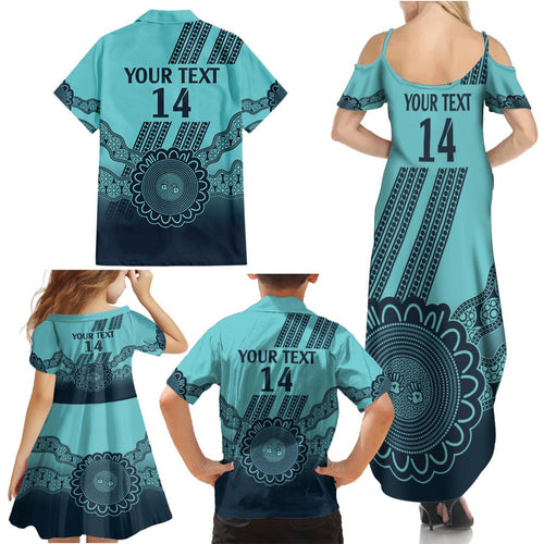 Custom Australia Matildas Family Matching Summer Maxi Dress and Hawaiian Shirt Aussie Aboriginal Turquoise Version