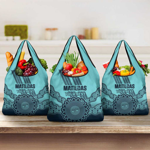 Custom Australia Matildas Grocery Bag Aussie Aboriginal Turquoise Version