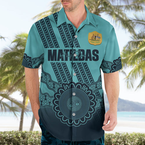 Custom Australia Matildas Hawaiian Shirt Aussie Aboriginal Turquoise Version