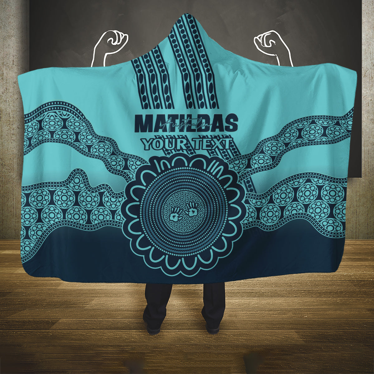 Custom Australia Matildas Hooded Blanket Aussie Aboriginal Turquoise Version