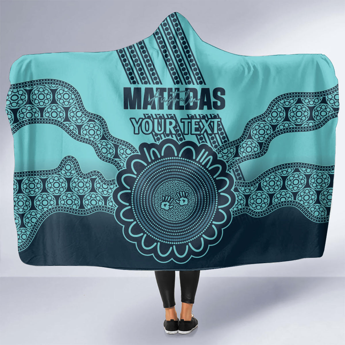 Custom Australia Matildas Hooded Blanket Aussie Aboriginal Turquoise Version