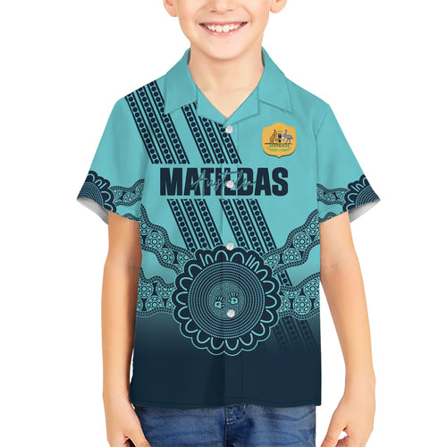 Custom Australia Matildas Kid Hawaiian Shirt Aussie Aboriginal Turquoise Version