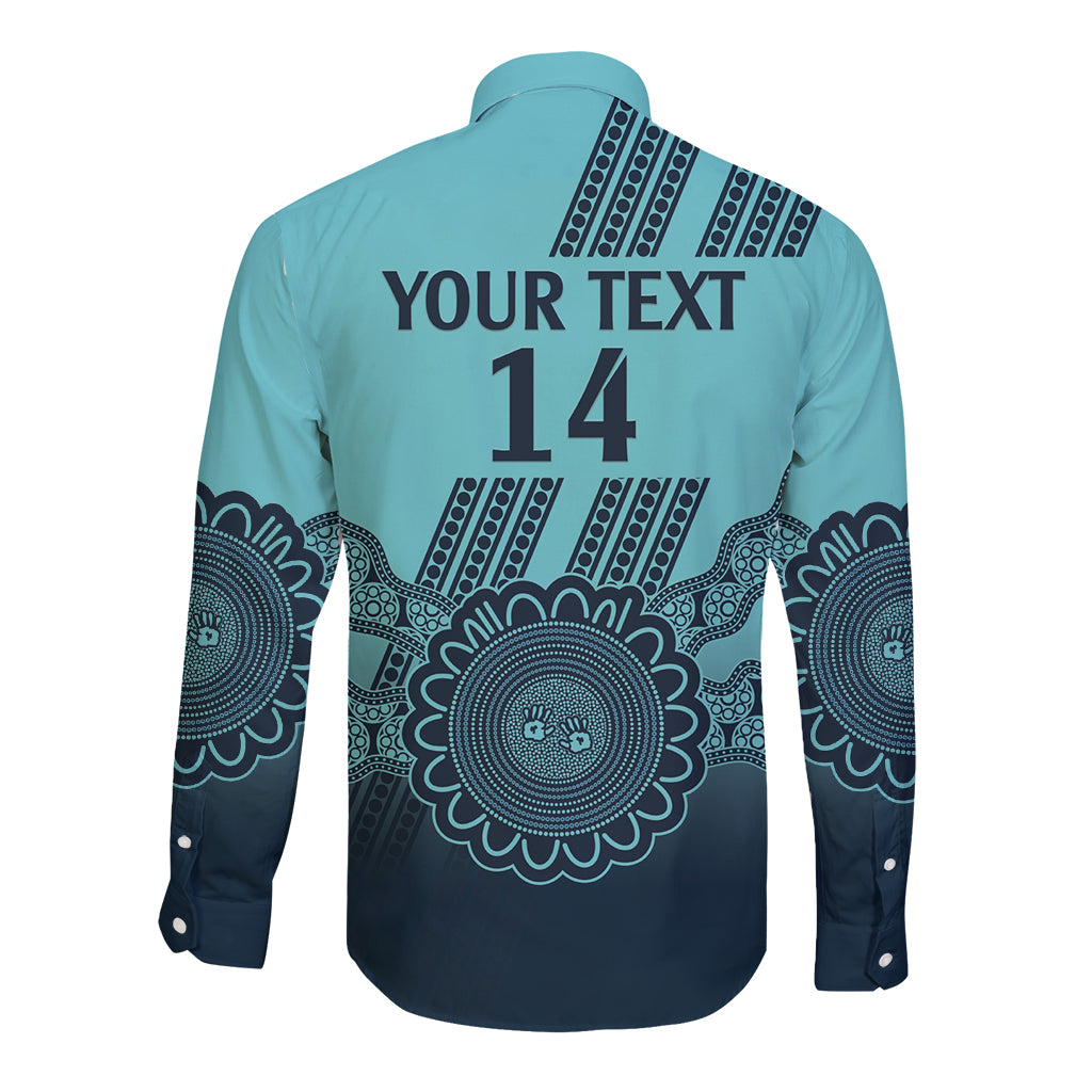 Custom Australia Matildas Long Sleeve Button Shirt Aussie Aboriginal Turquoise Version