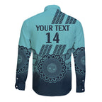 Custom Australia Matildas Long Sleeve Button Shirt Aussie Aboriginal Turquoise Version