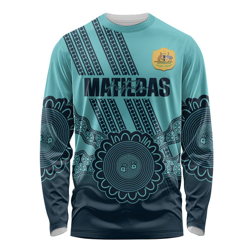 Custom Australia Matildas Long Sleeve Shirt Aussie Aboriginal Turquoise Version