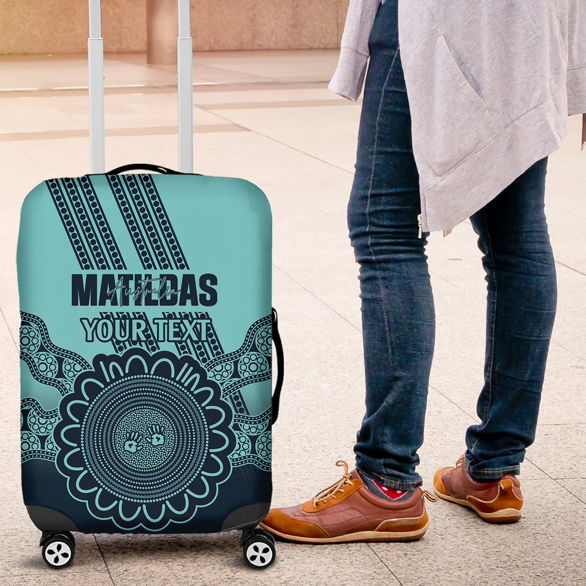 Custom Australia Matildas Luggage Cover Aussie Aboriginal Turquoise Version