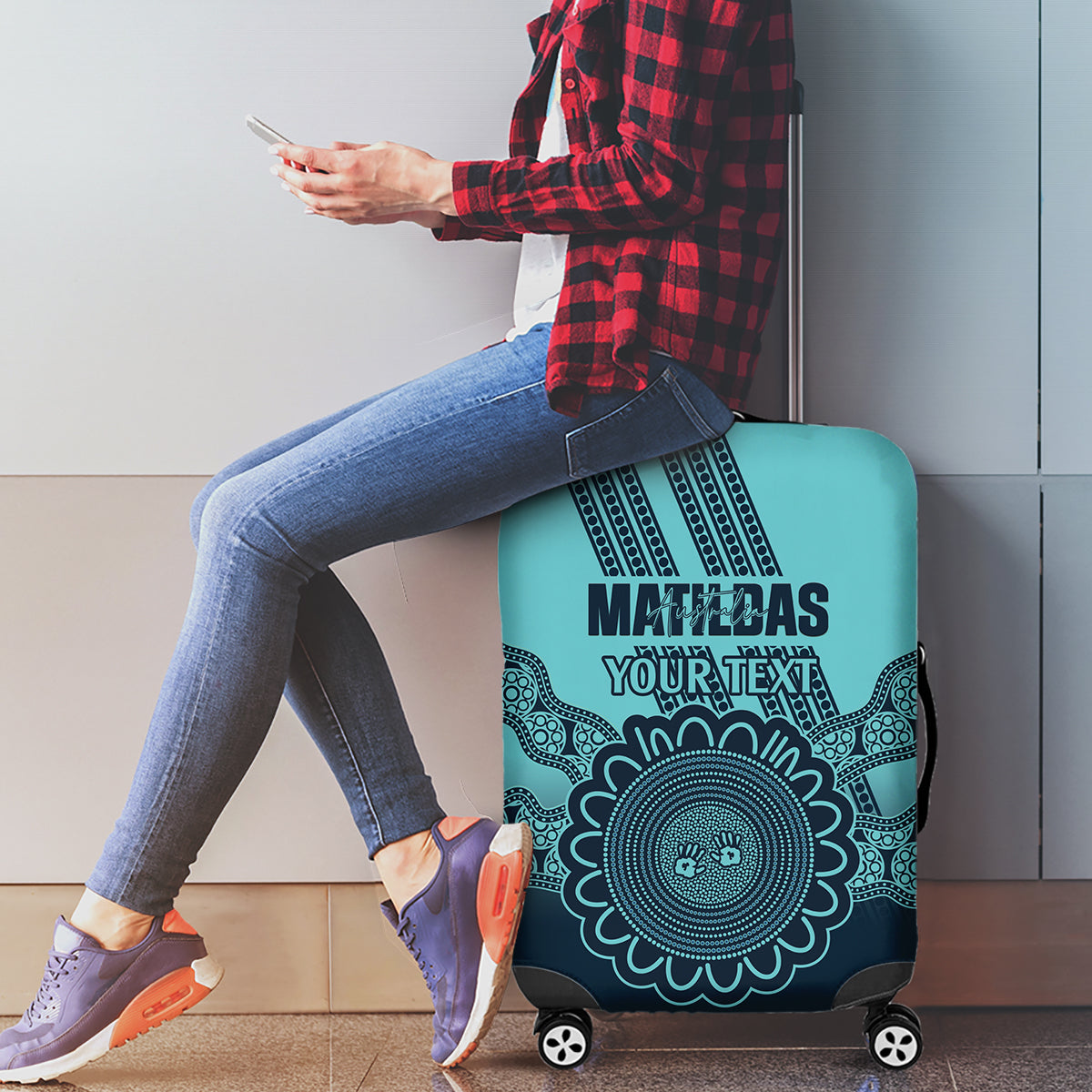 Custom Australia Matildas Luggage Cover Aussie Aboriginal Turquoise Version