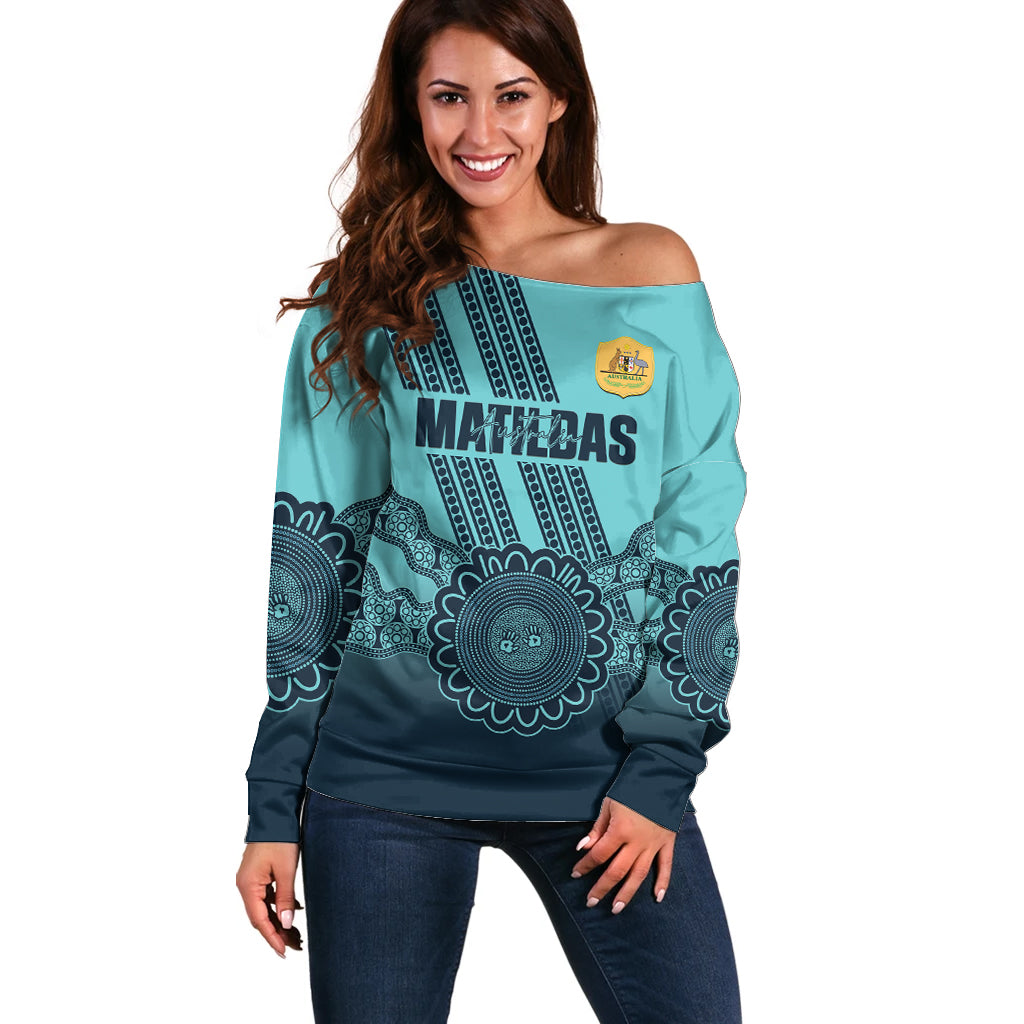 Custom Australia Matildas Off Shoulder Sweater Aussie Aboriginal Turquoise Version