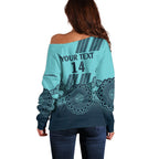 Custom Australia Matildas Off Shoulder Sweater Aussie Aboriginal Turquoise Version