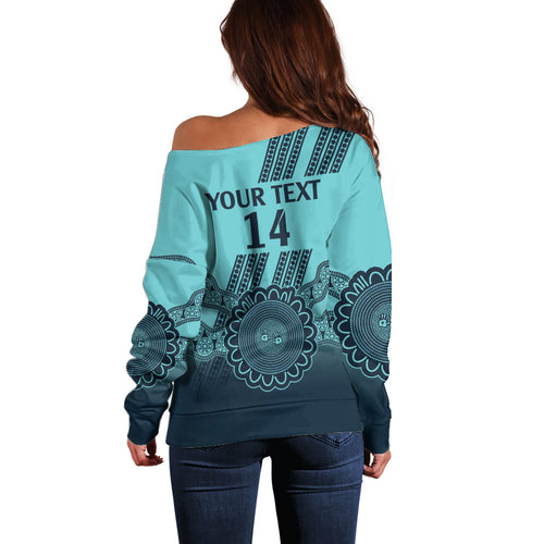 Custom Australia Matildas Off Shoulder Sweater Aussie Aboriginal Turquoise Version