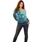 Custom Australia Matildas Off Shoulder Sweater Aussie Aboriginal Turquoise Version