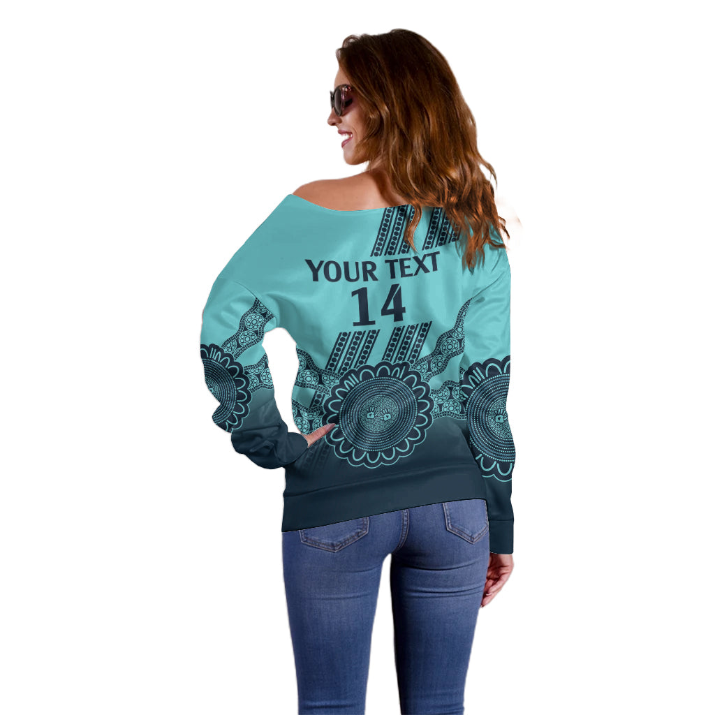 Custom Australia Matildas Off Shoulder Sweater Aussie Aboriginal Turquoise Version