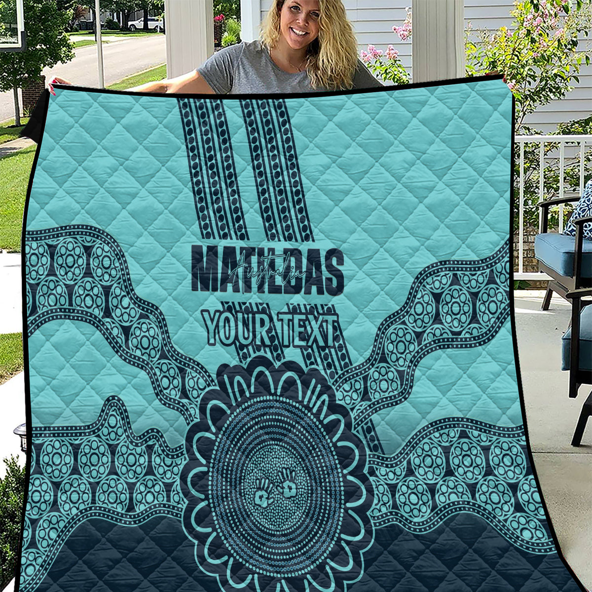 Custom Australia Matildas Quilt Aussie Aboriginal Turquoise Version
