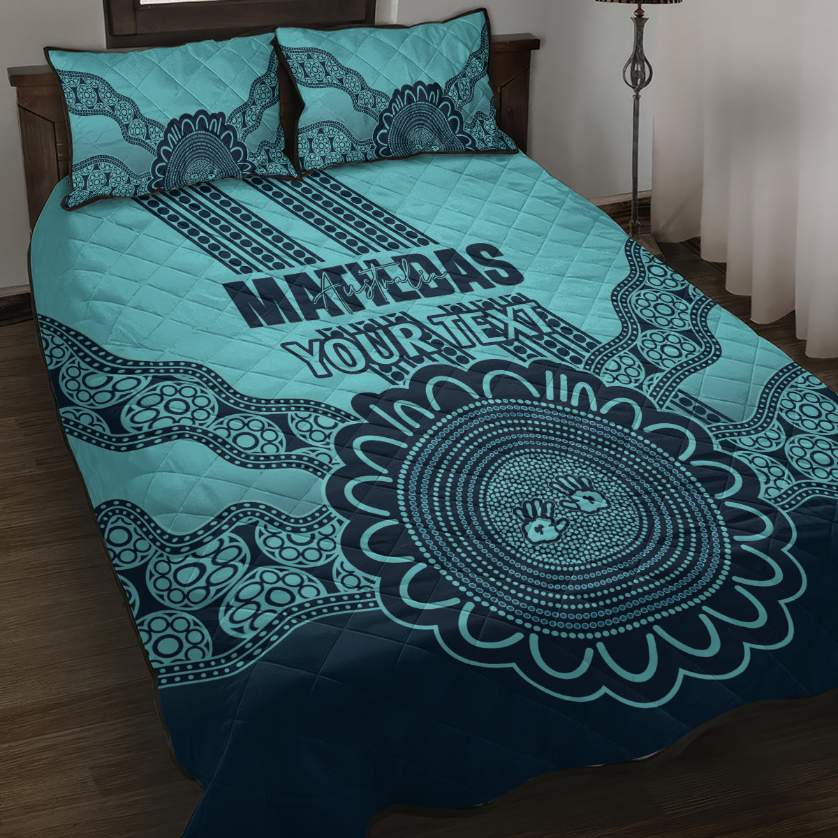 Custom Australia Matildas Quilt Bed Set Aussie Aboriginal Turquoise Version