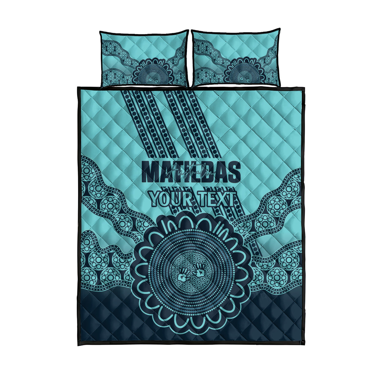 Custom Australia Matildas Quilt Bed Set Aussie Aboriginal Turquoise Version