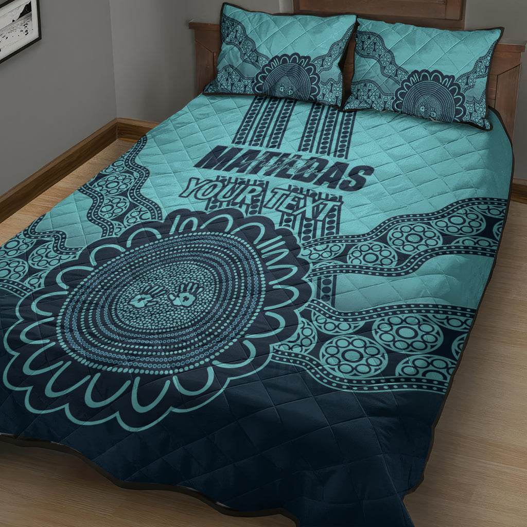 Custom Australia Matildas Quilt Bed Set Aussie Aboriginal Turquoise Version